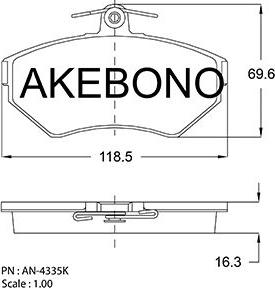 Akebono AN-4335KE - Kit pastiglie freno, Freno a disco autozon.pro