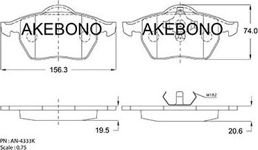 Akebono AN-4333KE - Kit pastiglie freno, Freno a disco autozon.pro