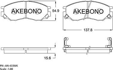 Akebono AN-433WKE - Kit pastiglie freno, Freno a disco autozon.pro