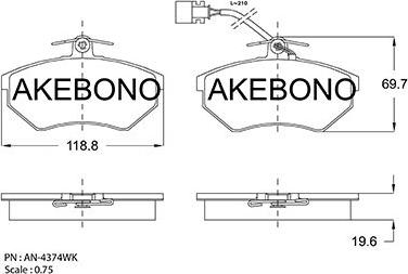 Akebono AN-4374WK - Kit pastiglie freno, Freno a disco autozon.pro