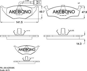 Akebono AN-4291WK - Kit pastiglie freno, Freno a disco autozon.pro