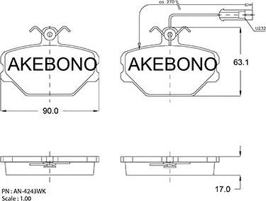 Akebono AN-4243WK - Kit pastiglie freno, Freno a disco autozon.pro