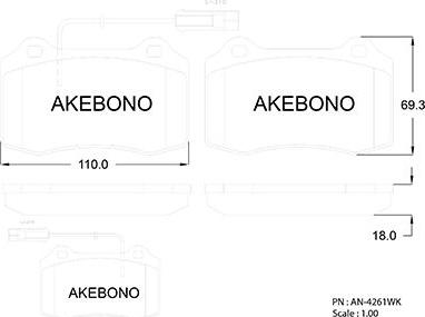 Akebono AN-4261WKE - Kit pastiglie freno, Freno a disco autozon.pro