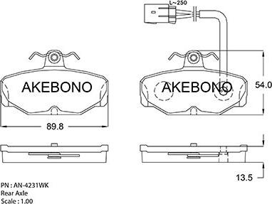 Akebono AN-4231WK - Kit pastiglie freno, Freno a disco autozon.pro