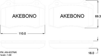 Akebono AN-4227WK - Kit pastiglie freno, Freno a disco autozon.pro