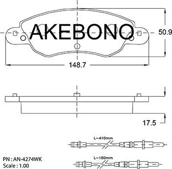 Akebono AN-4274WKE - Kit pastiglie freno, Freno a disco autozon.pro