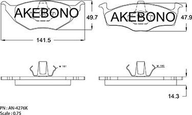 Akebono AN-4276KE - Kit pastiglie freno, Freno a disco autozon.pro