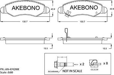 Akebono AN-4742WKE - Kit pastiglie freno, Freno a disco autozon.pro