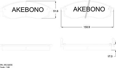 Akebono AN-544SK - Kit pastiglie freno, Freno a disco autozon.pro