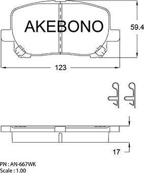 Akebono AN-667WK - Kit pastiglie freno, Freno a disco autozon.pro