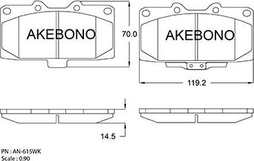 Akebono AN-615WKE - Kit pastiglie freno, Freno a disco autozon.pro