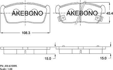 Akebono AN-610WK - Kit pastiglie freno, Freno a disco autozon.pro