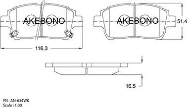 Akebono AN-634WK - Kit pastiglie freno, Freno a disco autozon.pro