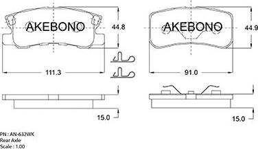 Akebono AN-632WK - Kit pastiglie freno, Freno a disco autozon.pro