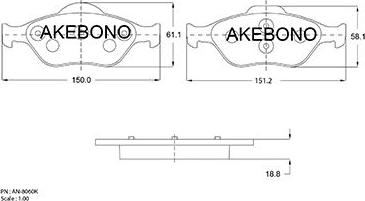 Akebono AN-8060K - Kit pastiglie freno, Freno a disco autozon.pro