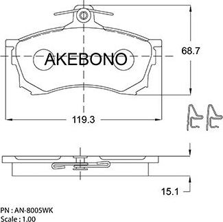 Akebono AN-8005WK - Kit pastiglie freno, Freno a disco autozon.pro