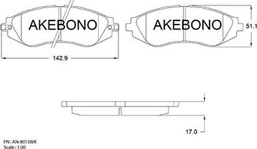 Akebono AN-8013WK - Kit pastiglie freno, Freno a disco autozon.pro