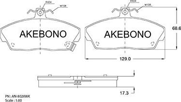 Akebono AN-8028WKE - Kit pastiglie freno, Freno a disco autozon.pro