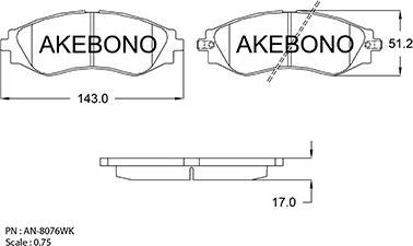 Akebono AN-8076WK - Kit pastiglie freno, Freno a disco autozon.pro