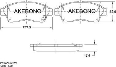 Akebono AN-394WKE - Kit pastiglie freno, Freno a disco autozon.pro