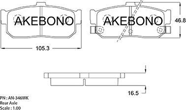 Akebono AN-346WKE - Kit pastiglie freno, Freno a disco autozon.pro