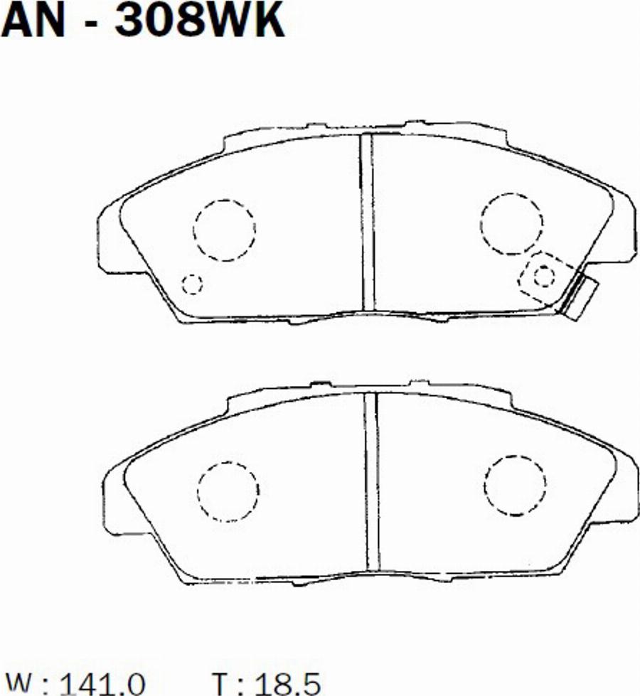 Akebono AN-308WK - Kit pastiglie freno, Freno a disco autozon.pro