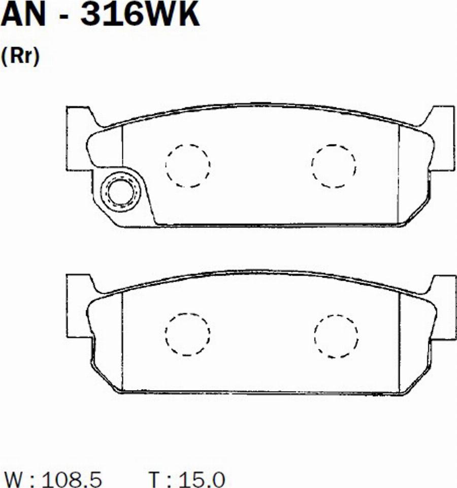 Akebono AN316WK - Kit pastiglie freno, Freno a disco autozon.pro