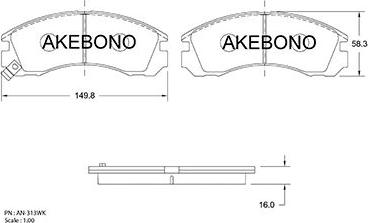 Akebono AN-313WKE - Kit pastiglie freno, Freno a disco autozon.pro