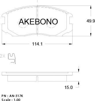 Akebono AN-317WKE - Kit pastiglie freno, Freno a disco autozon.pro