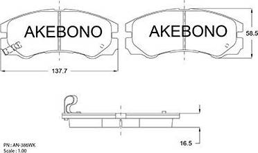 Akebono AN-386WK - Kit pastiglie freno, Freno a disco autozon.pro