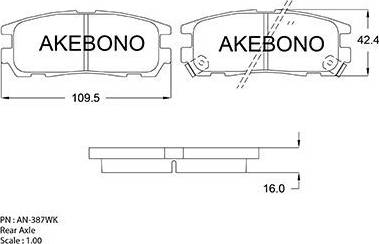 Akebono AN-387WK - Kit pastiglie freno, Freno a disco autozon.pro