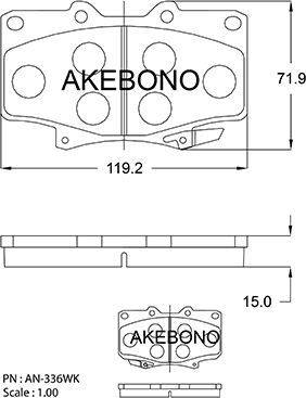 Akebono AN-336WK - Kit pastiglie freno, Freno a disco autozon.pro