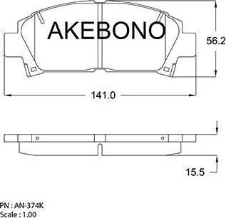 Akebono AN-374K - Kit pastiglie freno, Freno a disco autozon.pro