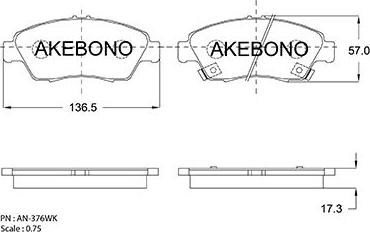 Akebono AN-376WKE - Kit pastiglie freno, Freno a disco autozon.pro