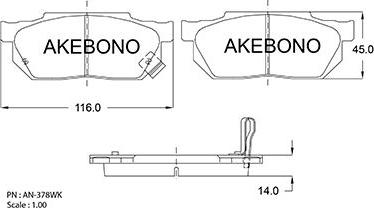 Akebono AN-378WK - Kit pastiglie freno, Freno a disco autozon.pro