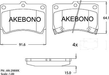 Akebono AN-298WKE - Kit pastiglie freno, Freno a disco autozon.pro