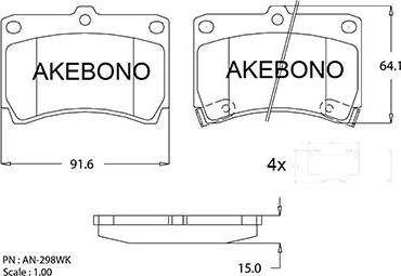 Akebono AN-298WK - Kit pastiglie freno, Freno a disco autozon.pro