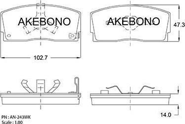 Akebono AN-243WKE - Kit pastiglie freno, Freno a disco autozon.pro