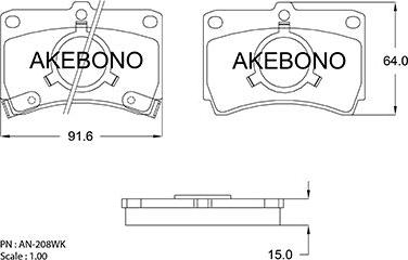 Akebono AN-208WKE - Kit pastiglie freno, Freno a disco autozon.pro