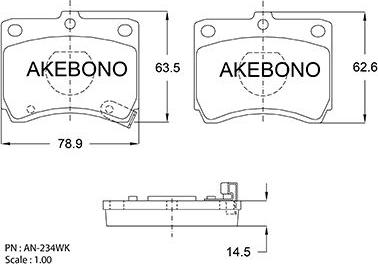 Akebono AN-234WKE - Kit pastiglie freno, Freno a disco autozon.pro