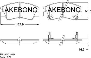 Akebono AN-233WKE - Kit pastiglie freno, Freno a disco autozon.pro