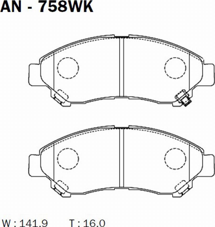 Akebono AN-758WK - Kit pastiglie freno, Freno a disco autozon.pro