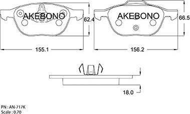 Akebono AN-717K - Kit pastiglie freno, Freno a disco autozon.pro