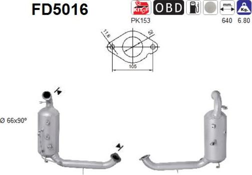 AS FD5016 - Filtro antiparticolato / particellare, Impianto gas scarico autozon.pro