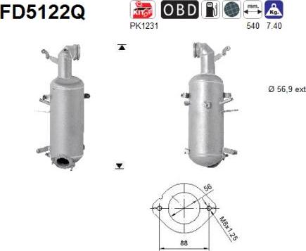 AS FD5122Q - Filtro antiparticolato / particellare, Impianto gas scarico autozon.pro