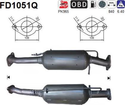 AS FD1051Q - Filtro antiparticolato / particellare, Impianto gas scarico autozon.pro