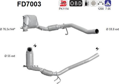 AS FD7003 - Filtro antiparticolato / particellare, Impianto gas scarico autozon.pro