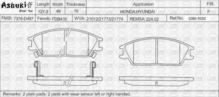 Ashuki 1080-9350 - Kit pastiglie freno, Freno a disco autozon.pro