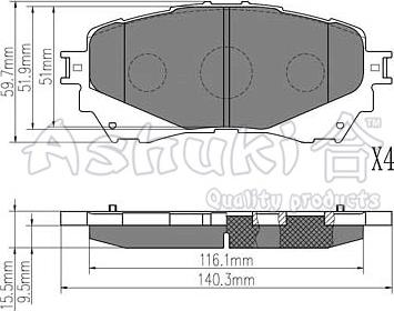 Ashuki M050-45 - Kit pastiglie freno, Freno a disco autozon.pro