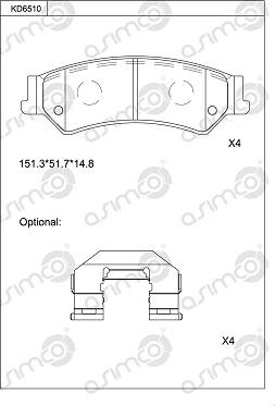 Asimco KD6510 - Kit pastiglie freno, Freno a disco autozon.pro